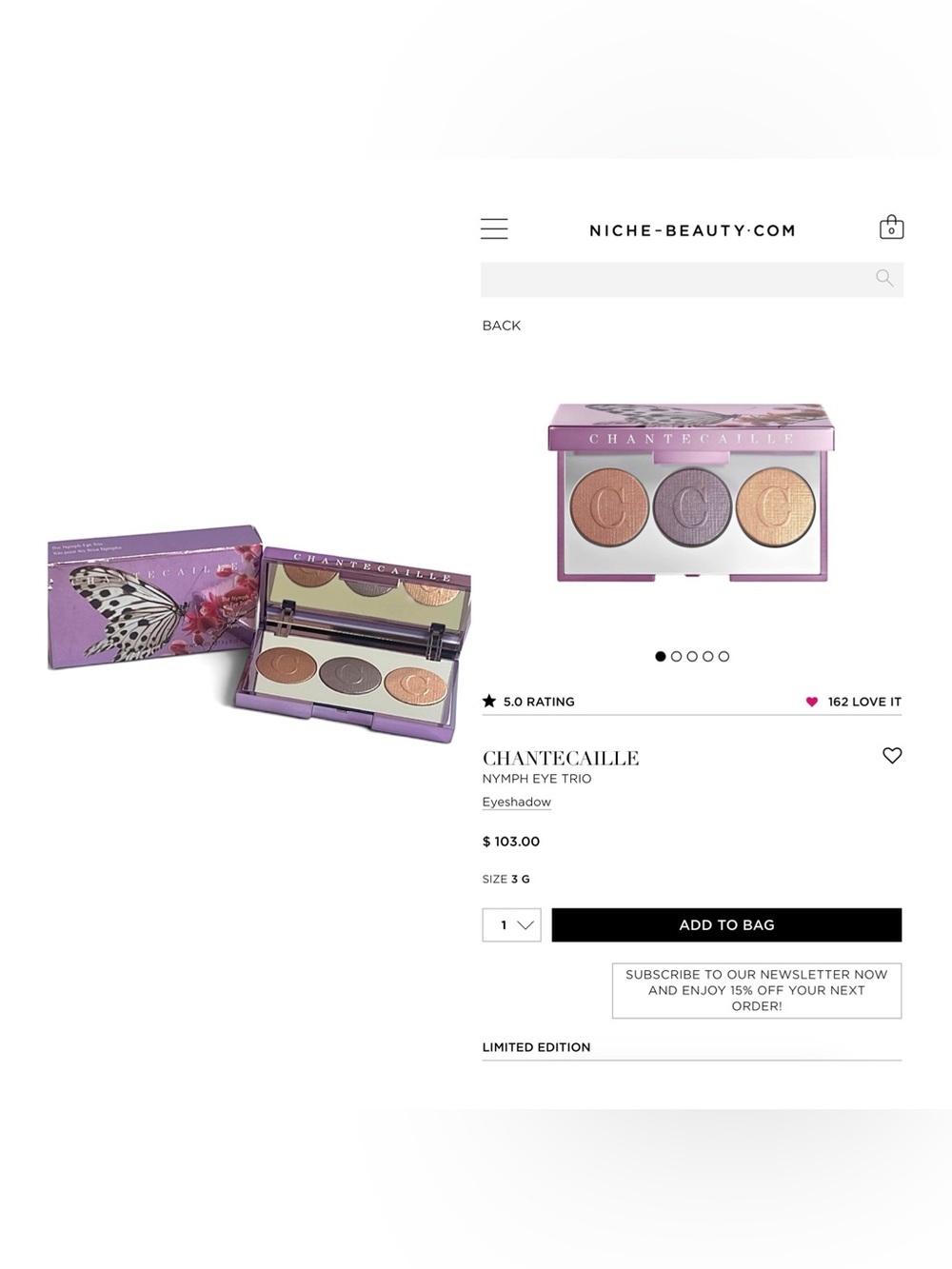 Chantecaille Les Papillons Nymph Eye Trio Eyeshadow Palette Limited Edition
